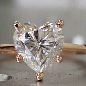 Certified 2ct Diamond heart ring in Rose Gold Electroplated on Silver 925